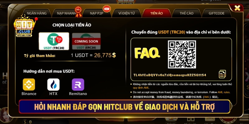 Hỏi nhanh đáp gọn Hitclub về giao dịch và hỗ trợ