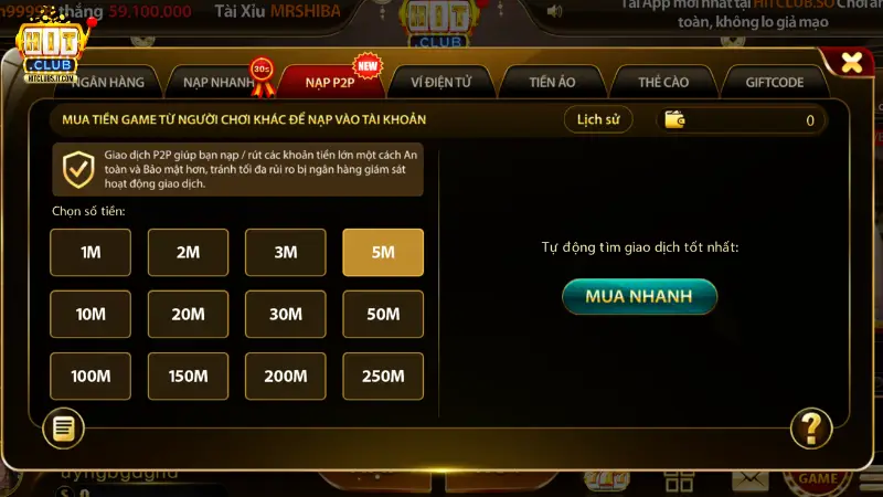 Nạp tiền qua phương thức ví điện tử